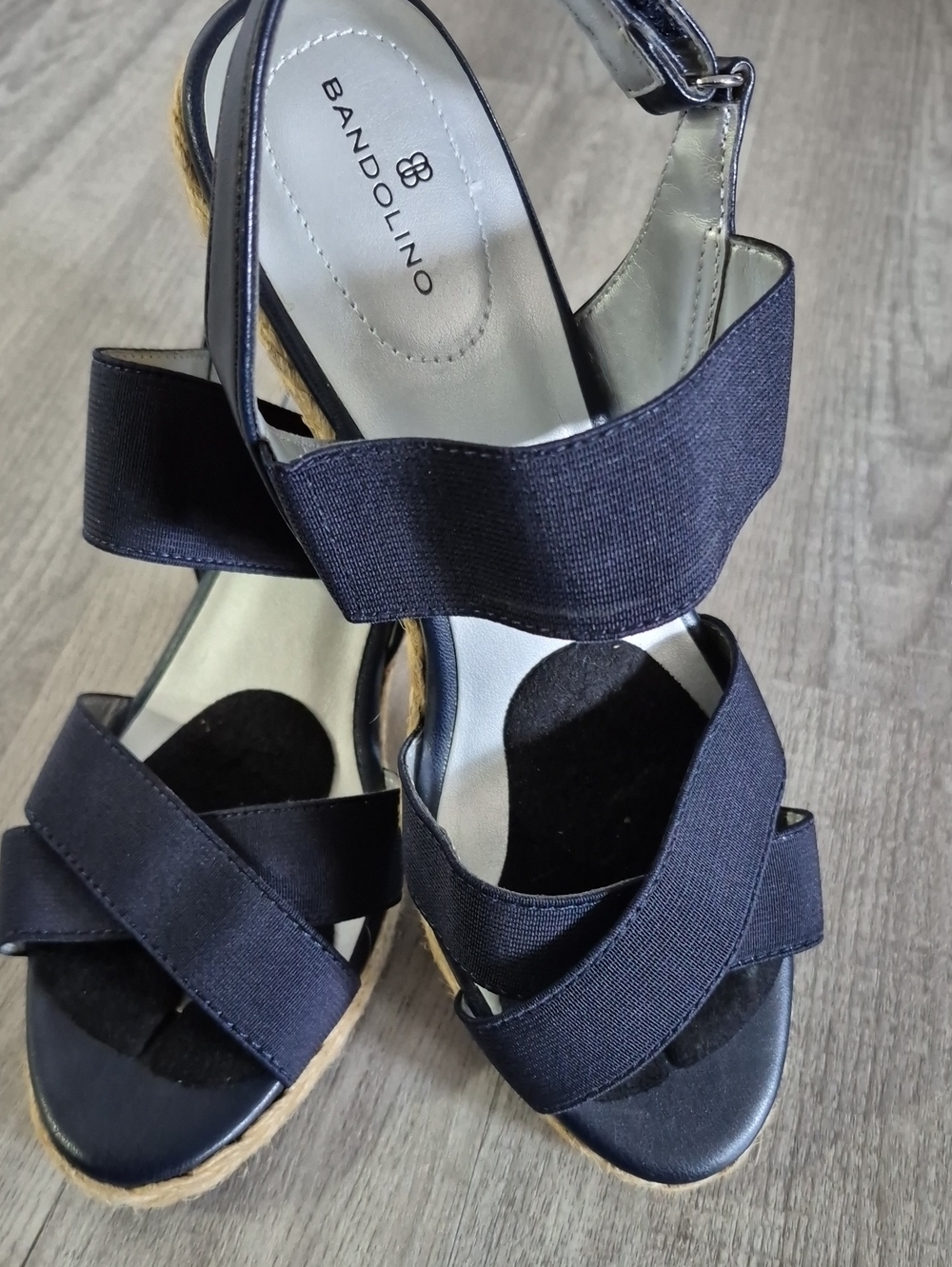 Bandolino Women's Blue Elastic-Strap Wedge Sandals